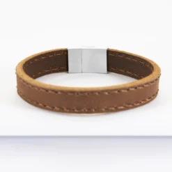 Online HappyBulle Bracelet homme personnalisé cuir fermoir gravé acier 15x15 mm