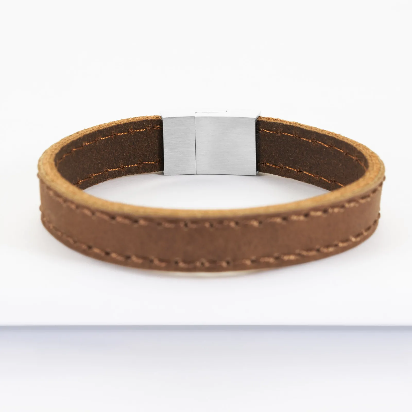 Online HappyBulle Bracelet homme personnalisé cuir fermoir gravé acier 15x15 mm