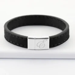 Online HappyBulle Bracelet homme personnalisé cuir fermoir gravé acier 15x15 mm