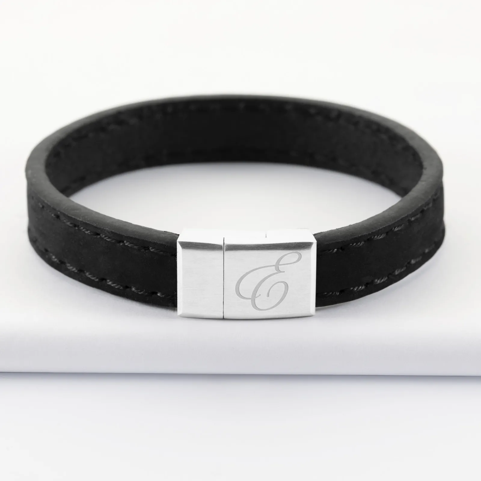 Online HappyBulle Bracelet homme personnalisé cuir fermoir gravé acier 15x15 mm