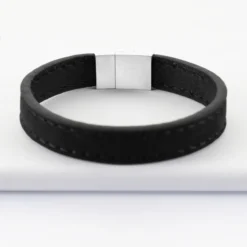 Online HappyBulle Bracelet homme personnalisé cuir fermoir gravé acier 15x15 mm