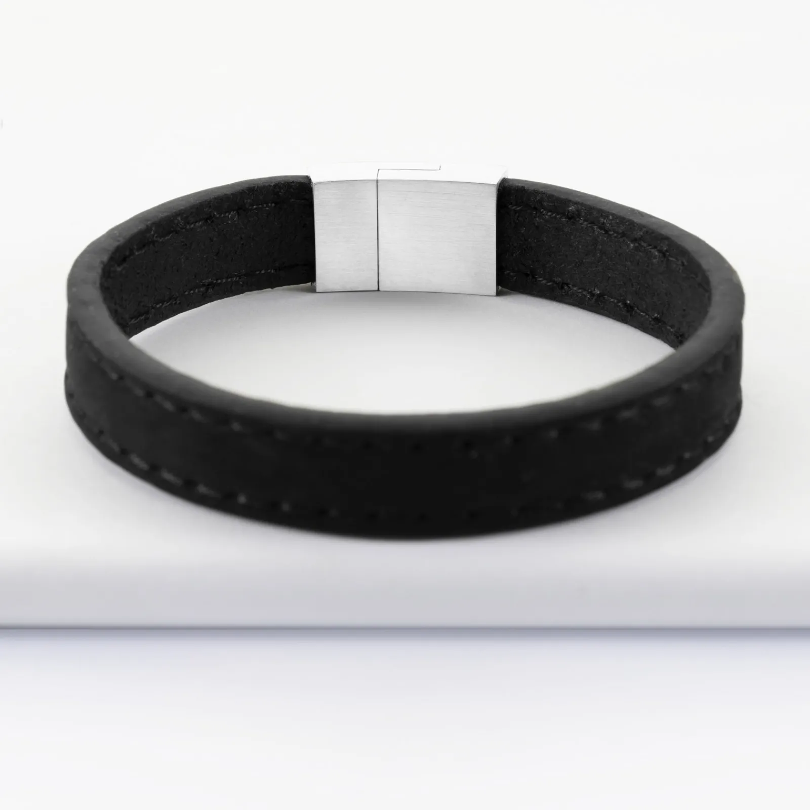 Online HappyBulle Bracelet homme personnalisé cuir fermoir gravé acier 15x15 mm