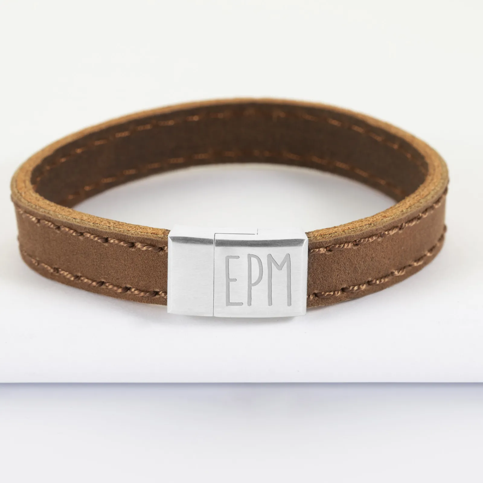 Online HappyBulle Bracelet homme personnalisé cuir fermoir gravé acier 15x15 mm