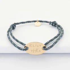 Best HappyBulle Bracelet homme personnalisé cordage marin simple médaille gravée plaqué or ovale 25x16 mm Plaqué or 18k
