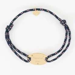 Best HappyBulle Bracelet homme personnalisé cordage marin simple médaille gravée plaqué or ovale 25x16 mm Plaqué or 18k