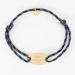 Best HappyBulle Bracelet homme personnalisé cordage marin simple médaille gravée plaqué or ovale 25x16 mm Plaqué or 18k