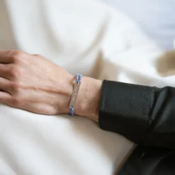 Hot HappyBulle Bracelet homme personnalisé cordon marin tressé médaille gravée argent plaque 42x8 mm