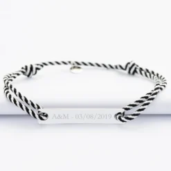 Hot HappyBulle Bracelet homme personnalisé cordon marin tressé médaille gravée argent plaque 42x8 mm