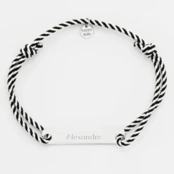 Hot HappyBulle Bracelet homme personnalisé cordon marin tressé médaille gravée argent plaque 42x8 mm