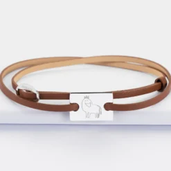 HappyBulle Bracelet homme personnalisé cuir médaille gravée argent rectangle 2 trous 23x16 mm