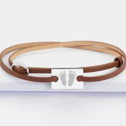 HappyBulle Bracelet homme personnalisé cuir médaille gravée argent rectangle 2 trous 23x16 mm