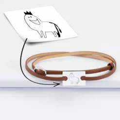 HappyBulle Bracelet homme personnalisé cuir médaille gravée argent rectangle 2 trous 23x16 mm