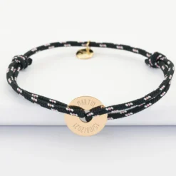 Best HappyBulle Bracelet homme personnalisé cordage marin simple médaille gravée plaqué or cible 16 mm Plaqué or 18k
