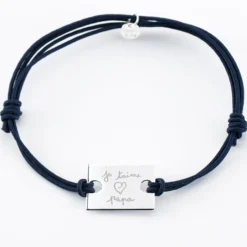 Sale HappyBulle Bracelet homme personnalisé cordon doublé médaille gravée argent rectangle 23x16 mm Argent rhodié 925