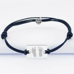 Sale HappyBulle Bracelet homme personnalisé cordon doublé médaille gravée argent rectangle 23x16 mm Argent rhodié 925