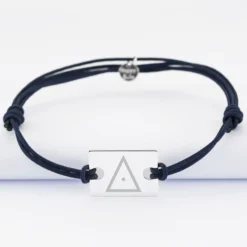 Sale HappyBulle Bracelet homme personnalisé cordon doublé médaille gravée argent rectangle 23x16 mm Argent rhodié 925