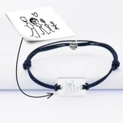 Sale HappyBulle Bracelet homme personnalisé cordon doublé médaille gravée argent rectangle 23x16 mm Argent rhodié 925