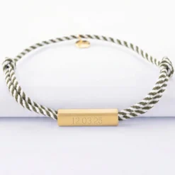 Best HappyBulle Bracelet homme personnalisé cordon tressé double médaille gravée acier doré cube rectangulaire 25x5x5 mm Acier inoxydable doré