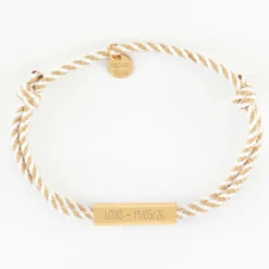 Best HappyBulle Bracelet homme personnalisé cordon tressé double médaille gravée acier doré cube rectangulaire 25x5x5 mm Acier inoxydable doré
