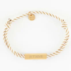Best HappyBulle Bracelet homme personnalisé cordon tressé double médaille gravée acier doré cube rectangulaire 25x5x5 mm Acier inoxydable doré