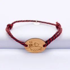 New HappyBulle Bracelet homme personnalisé cordon marin tressé médaille gravée ovale 2 trous 25x17 mm Bois