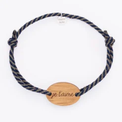 New HappyBulle Bracelet homme personnalisé cordon marin tressé médaille gravée ovale 2 trous 25x17 mm Bois