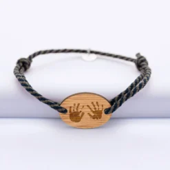 New HappyBulle Bracelet homme personnalisé cordon marin tressé médaille gravée ovale 2 trous 25x17 mm Bois