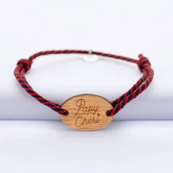 New HappyBulle Bracelet homme personnalisé cordon marin tressé médaille gravée ovale 2 trous 25x17 mm Bois