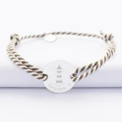 Discount HappyBulle Bracelet homme personnalisé cordon marin tressé médaille gravée argent 2 trous 20 mm - Edition spéciale Marin Argent rhodié 925