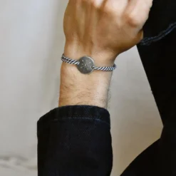 Discount HappyBulle Bracelet homme personnalisé cordon marin tressé médaille gravée argent 2 trous 20 mm - Edition spéciale Marin Argent rhodié 925