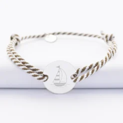 Discount HappyBulle Bracelet homme personnalisé cordon marin tressé médaille gravée argent 2 trous 20 mm - Edition spéciale Marin Argent rhodié 925