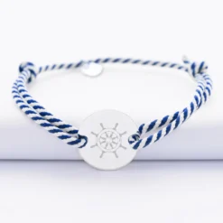 Discount HappyBulle Bracelet homme personnalisé cordon marin tressé médaille gravée argent 2 trous 20 mm - Edition spéciale Marin Argent rhodié 925
