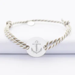 Discount HappyBulle Bracelet homme personnalisé cordon marin tressé médaille gravée argent 2 trous 20 mm - Edition spéciale Marin Argent rhodié 925