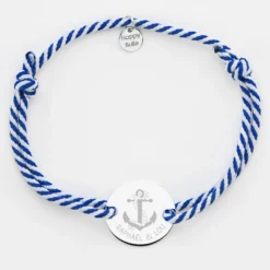 Discount HappyBulle Bracelet homme personnalisé cordon marin tressé médaille gravée argent 2 trous 20 mm - Edition spéciale Marin Argent rhodié 925