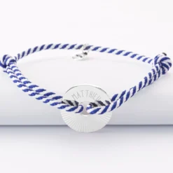 Discount HappyBulle Bracelet homme personnalisé cordon tressé médaille gravée argent cible soleil 20 mm Argent rhodié 925