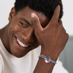 Discount HappyBulle Bracelet homme personnalisé cordon tressé médaille gravée argent cible soleil 20 mm Argent rhodié 925