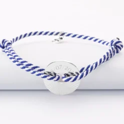 Discount HappyBulle Bracelet homme personnalisé cordon tressé médaille gravée argent cible soleil 20 mm Argent rhodié 925