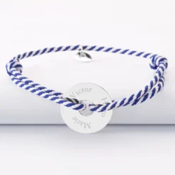 Discount HappyBulle Bracelet homme personnalisé cordon tressé médaille gravée argent cible soleil 20 mm Argent rhodié 925