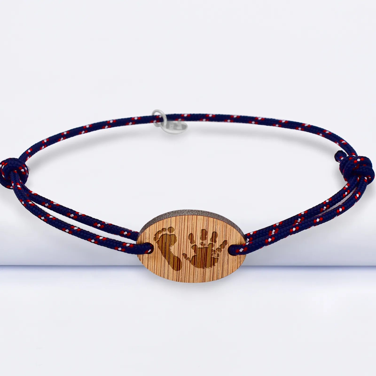 Clearance HappyBulle Bracelet homme personnalisé cordage marin simple médaille gravée ovale 2 trous 25x17 mm Bois
