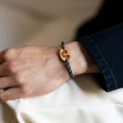 Clearance HappyBulle Bracelet homme personnalisé cordage marin simple médaille gravée ovale 2 trous 25x17 mm Bois