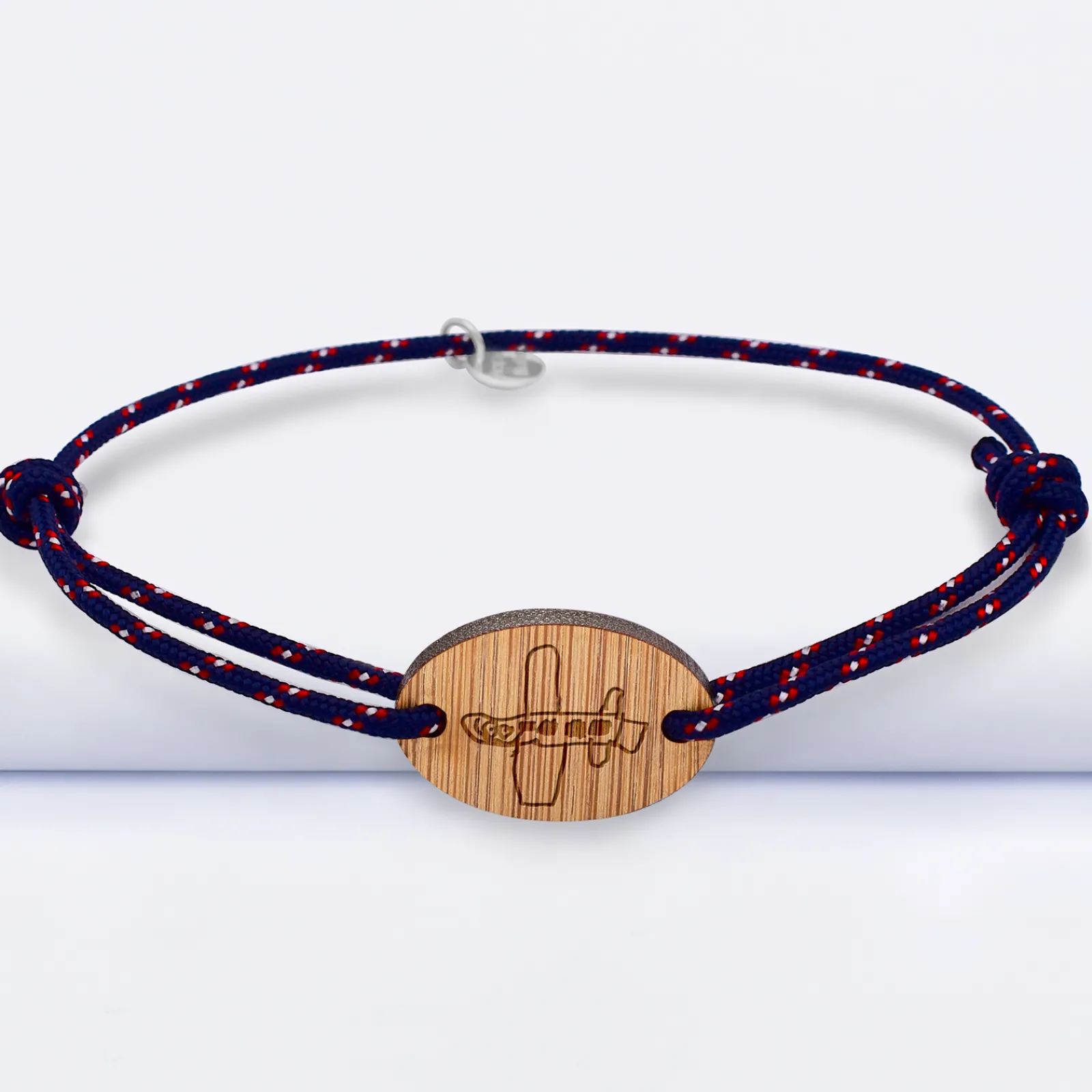 Clearance HappyBulle Bracelet homme personnalisé cordage marin simple médaille gravée ovale 2 trous 25x17 mm Bois