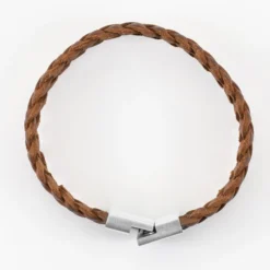 HappyBulle Bracelet homme personnalisé cuir tressé fermoir gravé acier 15x15 mm