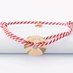 Hot HappyBulle Bracelet homme personnalisé cordon tressé médaille gravée plaqué or cible soleil 20 mm Plaqué or 18k