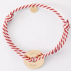 Hot HappyBulle Bracelet homme personnalisé cordon tressé médaille gravée plaqué or cible soleil 20 mm Plaqué or 18k