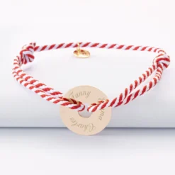 Hot HappyBulle Bracelet homme personnalisé cordon tressé médaille gravée plaqué or cible soleil 20 mm Plaqué or 18k