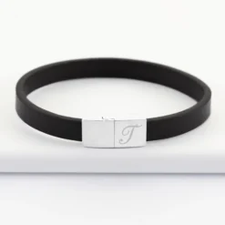 Outlet HappyBulle Bracelet homme personnalisé cuir fermoir gravé acier 11x11 mm