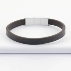 Outlet HappyBulle Bracelet homme personnalisé cuir fermoir gravé acier 11x11 mm