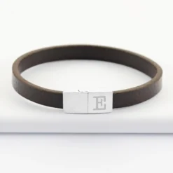 Outlet HappyBulle Bracelet homme personnalisé cuir fermoir gravé acier 11x11 mm