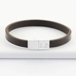 Outlet HappyBulle Bracelet homme personnalisé cuir fermoir gravé acier 11x11 mm