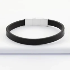 Outlet HappyBulle Bracelet homme personnalisé cuir fermoir gravé acier 11x11 mm